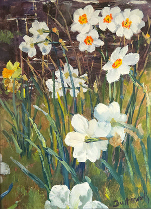 Original oil painting by aberdeenshire artist Howard Butterworth of Daffodils and Narcissus flowers