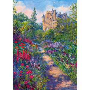 Famous Aberdeenshire Castle and its gardens in June. A fine art print by Howard Butterworth famous for his paintings of Royal Deeside.