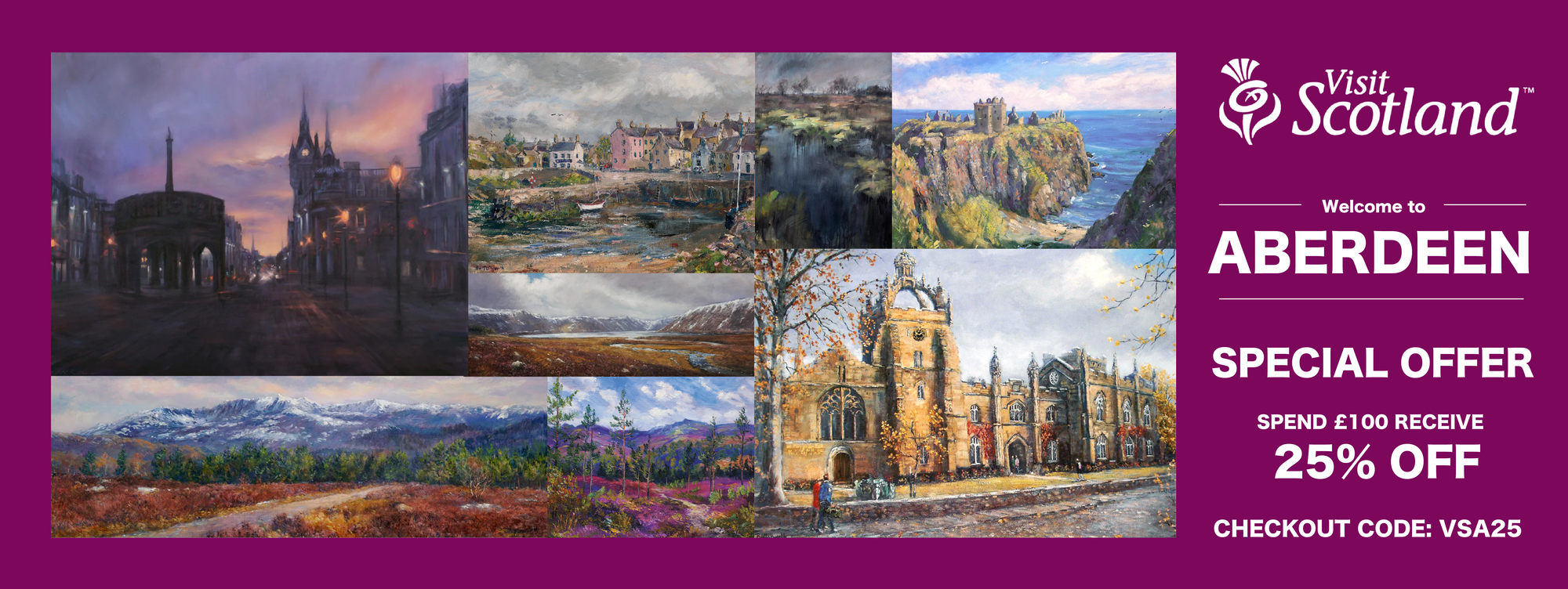 Special Scottish Art print offer from the Butterworth Gallery. use the code VSA25 to receive 25% OFF your first order with us when you spend £100 or more.