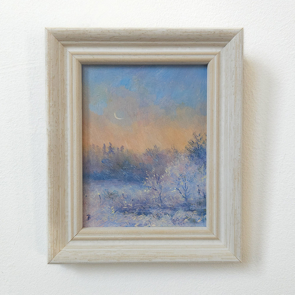 'Moonrise' - Original Painting of Artist's Garden in Snow
