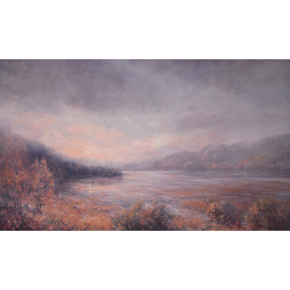 West Coast loch by Eilean Donan Castle on a stormy autumn evening. Scottish lithograph painted by Howard Butterworth.
