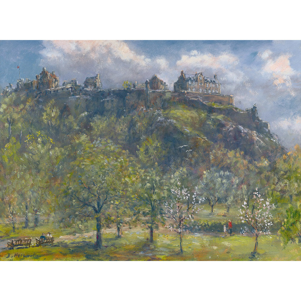 Original, Castle in the Mountains Oil Landscape Painting, Printed