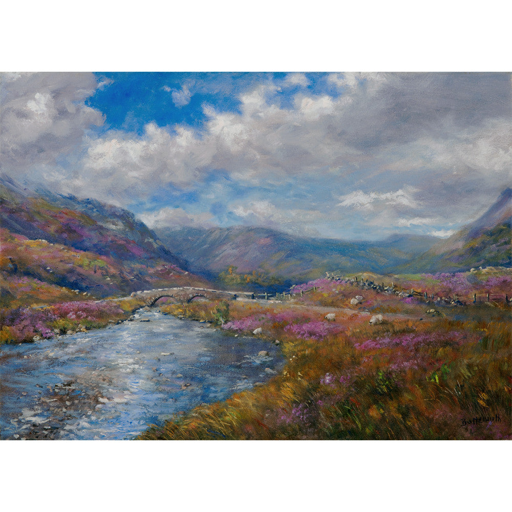 Frasers Bridge in the Cairngorm National Park painted by Howard Butterworth a well known scottish artist based on Royal deeside.