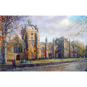 The famous Kings College in Old Aberdeen. A fine art print by Aberdeenshire artist Howard Butterworth, this historic university building used for graduations and weddings.