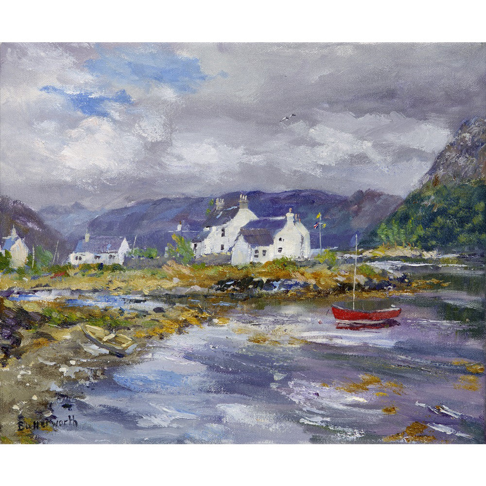 Dramatic skies over Loch Carron and Plockton, the famous highland harbour on the West Coast of Scotland painted by Howard Butterworth