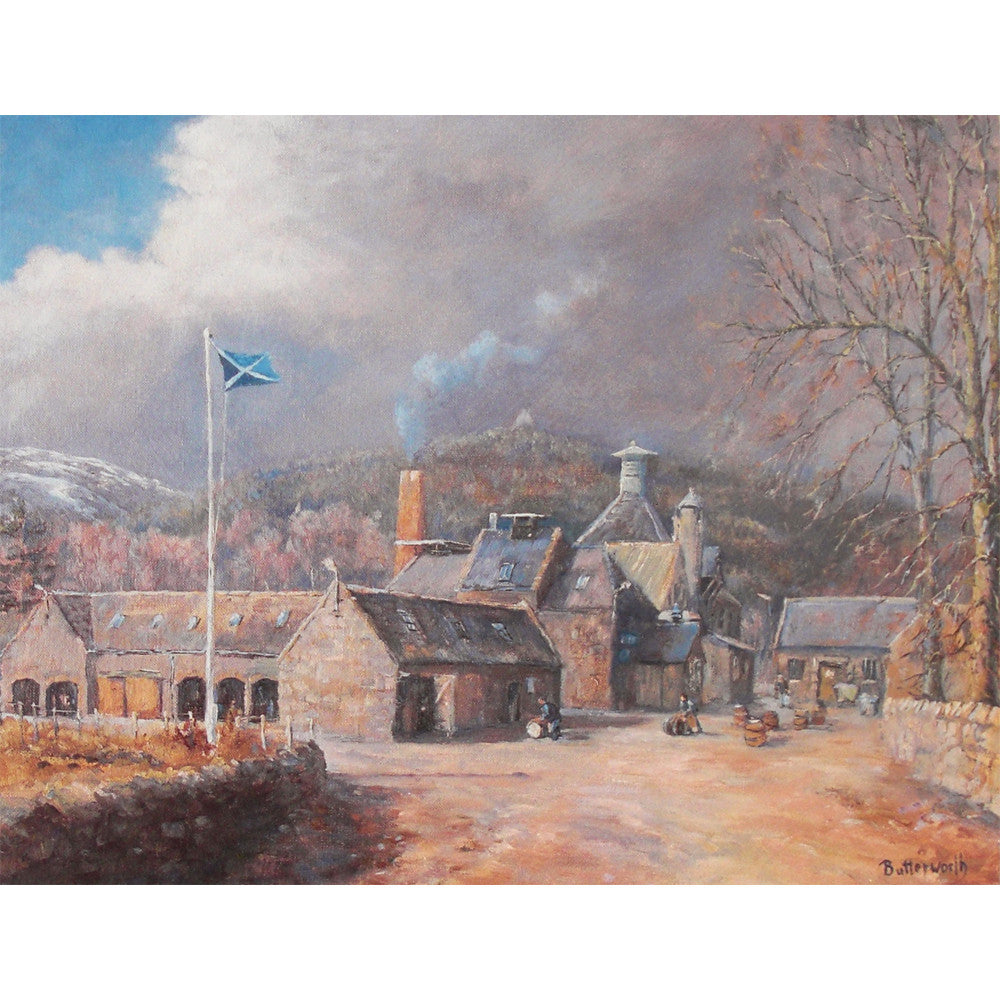 Whisky being produced at The Royal Lochnagar Distillery next to Balmoral on Royal Deeside. Scottish fine art painting by Howard Butterworth who paints mainly in the cairngorm National Park.