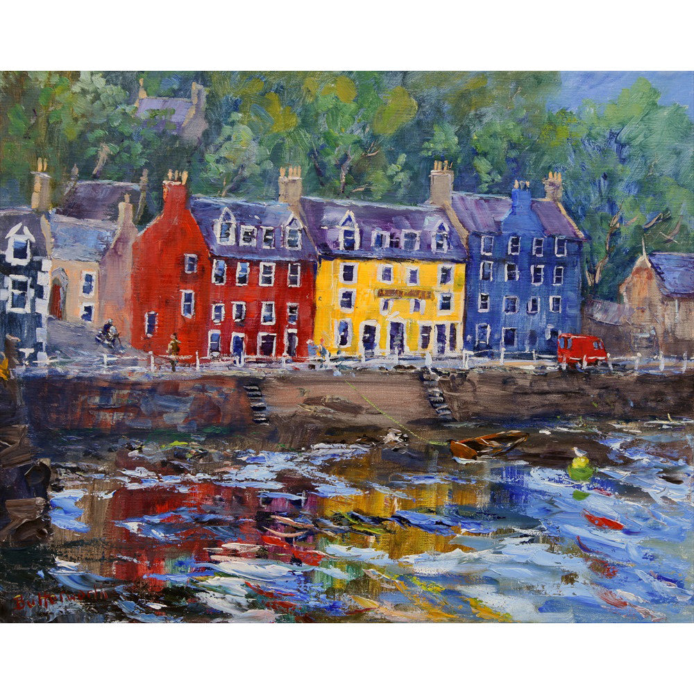 Famous for its brightly coloured seafront on the Isle of Mull, Tobermory provides this iconic Scottish scene on the West Coast of Scotland painted by Howard Butterworth.