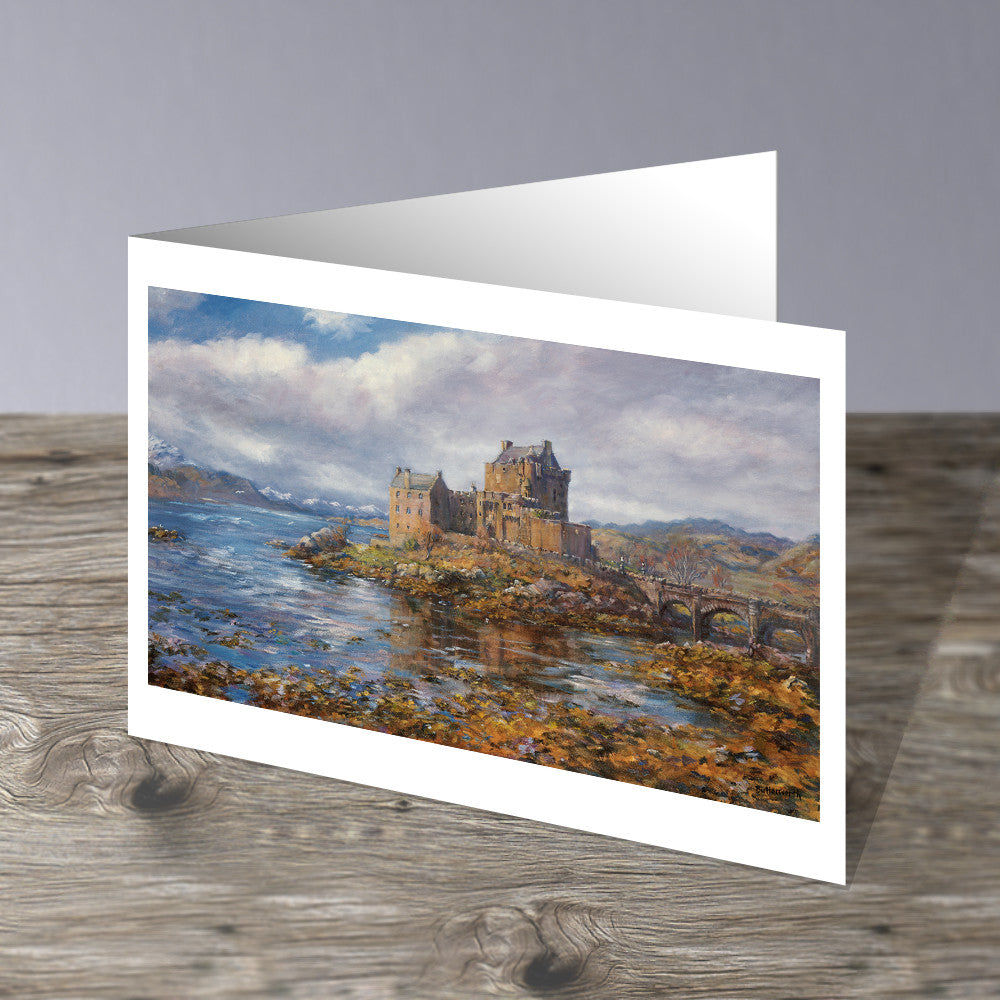 Eilean Donan Castle , a Scottish Castle in the Scottish Highlands. This image is a greeting card by Howard Butterworth Available to purchase from The Scottish Fine Art Gallery in Aberdeenshire