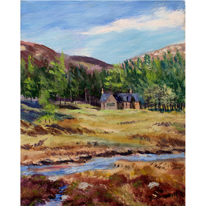 Inchnabobart near Loch Muick on the Balmoral estate in the Cairngorms National Park. This signed unlimited edition giclee print by Howard Butterworth makes a great artwork keepsake of the Scottish landscape in Glen Muick near Ballater in Royal Deeside.